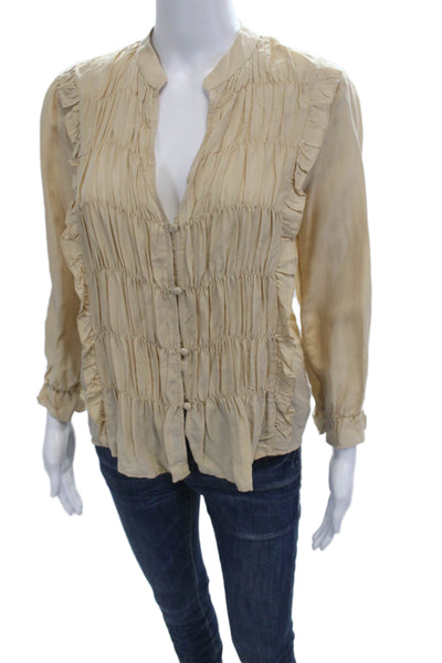 Zara Womens Beige Boho Button Up Blouse Long Sleeve Viscose Size S