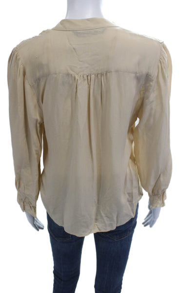 Zara Womens Beige Boho Button Up Blouse Long Sleeve Viscose Size S