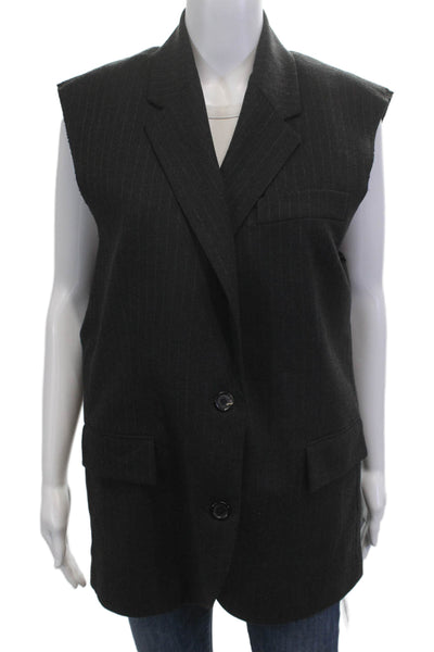 Zara Womens Striped Collared Button Vest Black Size XS