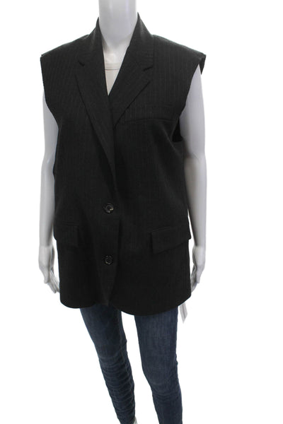 Zara Womens Striped Collared Button Vest Black Size XS