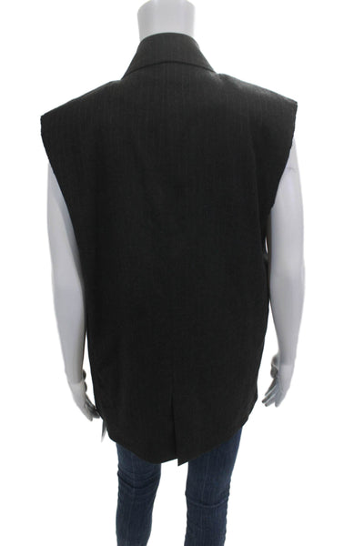 Zara Womens Striped Collared Button Vest Black Size XS