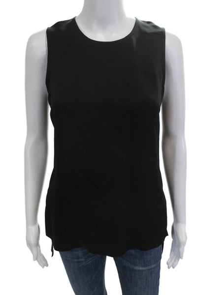 Theory Women Black Silk Sleeveless Basic Tank Zip Round Neck Size 0P