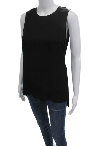 Theory Women Black Silk Sleeveless Basic Tank Zip Round Neck Size 0P