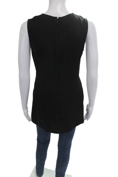 Theory Women Black Silk Sleeveless Basic Tank Zip Round Neck Size 0P