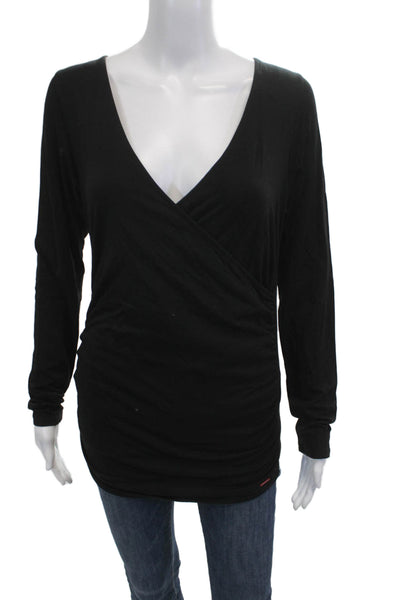 Philanthropy Women Basic Black V-Neck Long Sleeve Rayon Spandex Top Size L