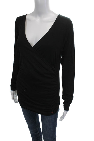 Philanthropy Women Basic Black V-Neck Long Sleeve Rayon Spandex Top Size L