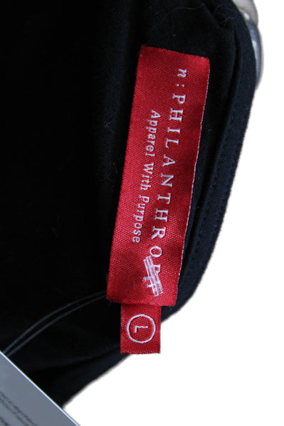Philanthropy Women Basic Black V-Neck Long Sleeve Rayon Spandex Top Size L