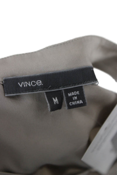 Vince Women Basic Sleeveless Silk High Neck Blouse Beige Button Size M