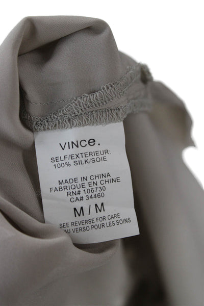 Vince Women Basic Sleeveless Silk High Neck Blouse Beige Button Size M
