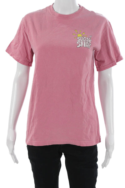 Comfort Colors Women Pink Cotton Graphic Crew Neck Short Sleeve T-Shirt Size S