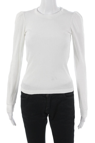 Amo Womens Basic White Long Sleeve Crew Neck Organic Cotton T-Shirt Size XS