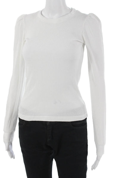 Amo Womens Basic White Long Sleeve Crew Neck Organic Cotton T-Shirt Size XS