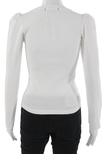 Amo Womens Basic White Long Sleeve Crew Neck Organic Cotton T-Shirt Size XS