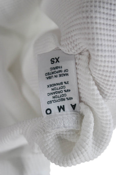 Amo Womens Basic White Long Sleeve Crew Neck Organic Cotton T-Shirt Size XS