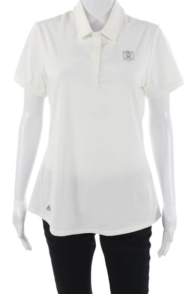 Adidas Womens Basic Polo Short Sleeve Collared Rayon White Size M