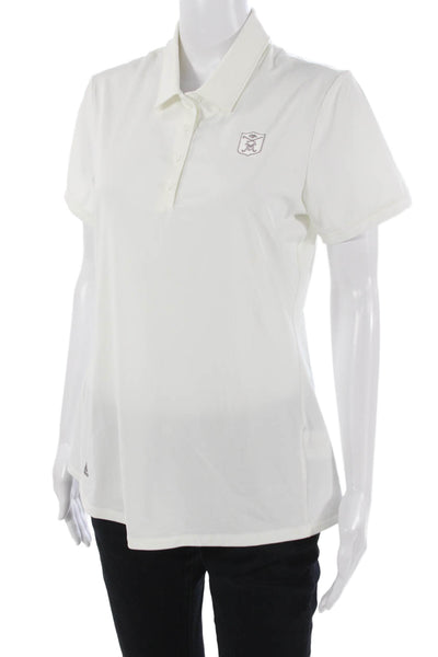 Adidas Womens Basic Polo Short Sleeve Collared Rayon White Size M