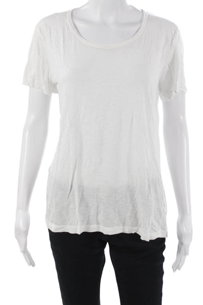 Marine Layer Women Basic White Supima Cotton Modal T-Shirt Round Neck Size L