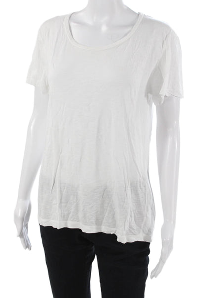 Marine Layer Women Basic White Supima Cotton Modal T-Shirt Round Neck Size L