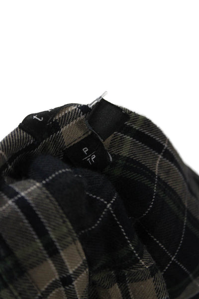 Theory Women Plaid Collared Button Up Cotton Shirt Black Petite Size S