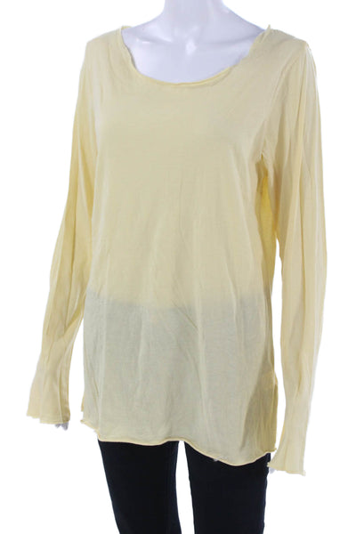 James Perse Womens Basic T-Shirt Yellow Long Sleeve Round Neck Cotton Size 3
