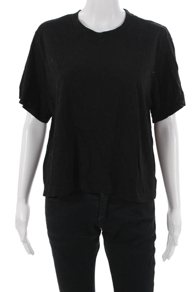 Michael Lauren Women Basic Black Silk Crew Neck Short Sleeve T-Shirt Size M