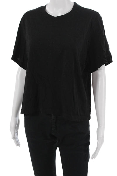 Michael Lauren Women Basic Black Silk Crew Neck Short Sleeve T-Shirt Size M