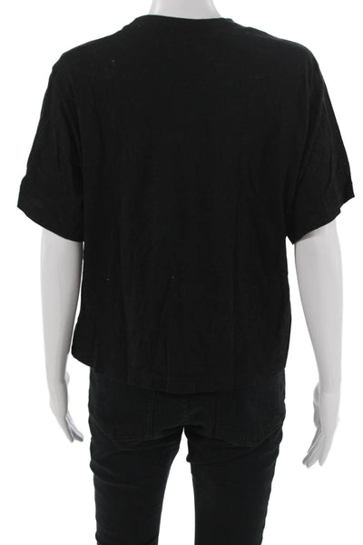 Michael Lauren Women Basic Black Silk Crew Neck Short Sleeve T-Shirt Size M