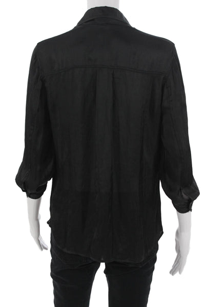 Vince Women Black Collared Polyester 3/4 Sleeve Button Blouse Size 2