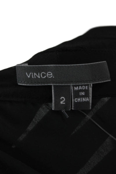 Vince Women Black Collared Polyester 3/4 Sleeve Button Blouse Size 2