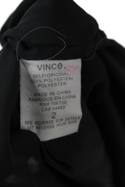 Vince Women Black Collared Polyester 3/4 Sleeve Button Blouse Size 2