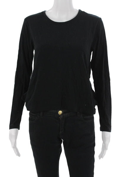 Amo Women Basic Black Cotton Crew Neck Long Sleeve T-Shirt Size XS