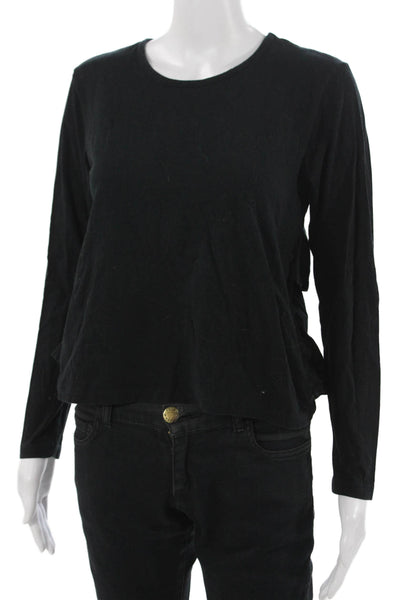 Amo Women Basic Black Cotton Crew Neck Long Sleeve T-Shirt Size XS