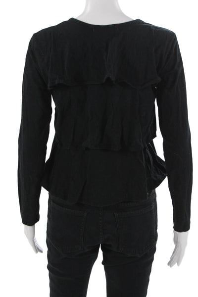 Amo Women Basic Black Cotton Crew Neck Long Sleeve T-Shirt Size XS