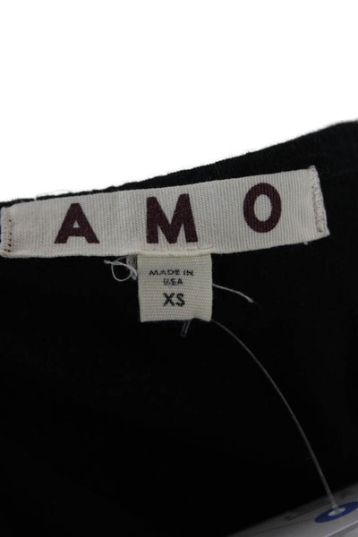 Amo Women Basic Black Cotton Crew Neck Long Sleeve T-Shirt Size XS