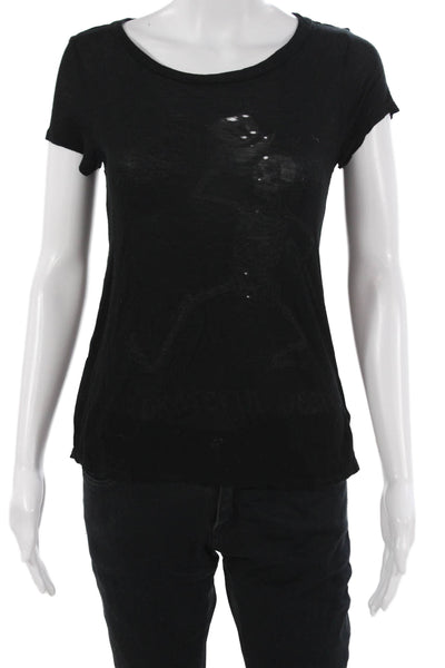 Lauren Moshi Womens Black Skull Basic T-Shirt Short Sleeve Round Neck Size S