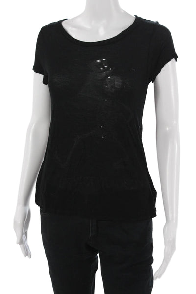 Lauren Moshi Womens Black Skull Basic T-Shirt Short Sleeve Round Neck Size S