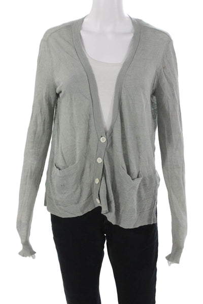Inhabit Unisex Gray V-Neck Linen Blend Cardigan Sweater Longsleeve Size S