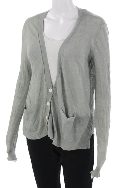 Inhabit Unisex Gray V-Neck Linen Blend Cardigan Sweater Longsleeve Size S
