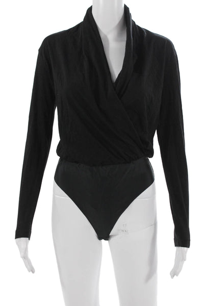 Cami NYC Women Bodysuit Black Drape Neck Long Sleeve Size M