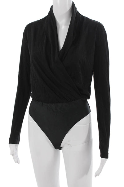 Cami NYC Women Bodysuit Black Drape Neck Long Sleeve Size M