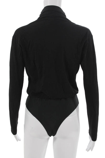 Cami NYC Women Bodysuit Black Drape Neck Long Sleeve Size M