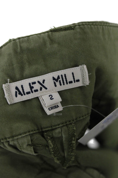 Alex Mill Unisex Chino Shorts Army Green Cotton Spandex Button Size 2