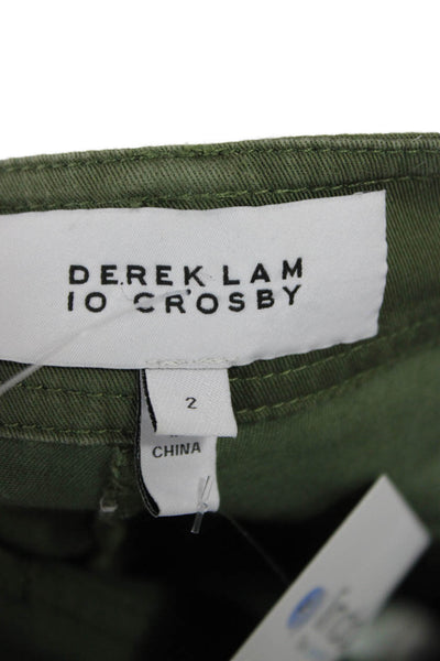 Derek Lam 10 Crosby Women Cropped Cargo Pants Green Rayon Size 2