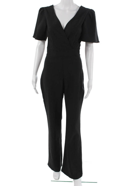 Socialite Womens Jumpsuit V-Neck Short Sleeve Black Size XS