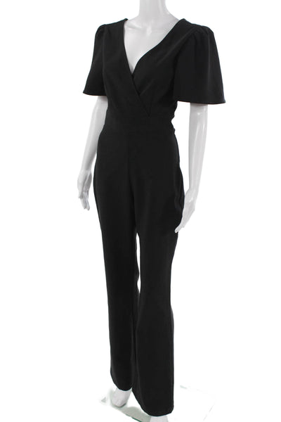 Socialite Womens Jumpsuit V-Neck Short Sleeve Black Size XS