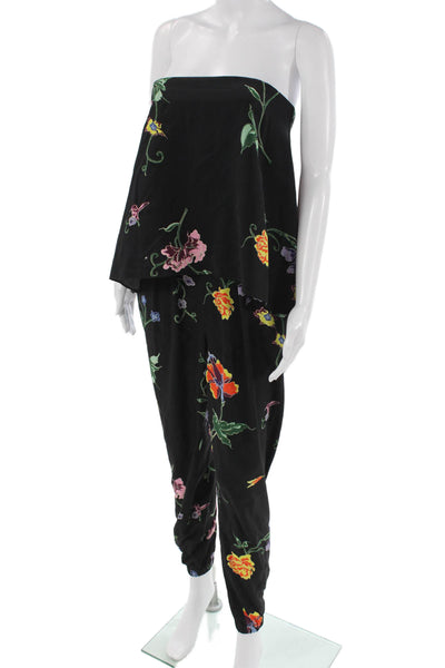 Tibi Women Black Floral Silk Square Neck Sleeveless Jumpsuit Size 2