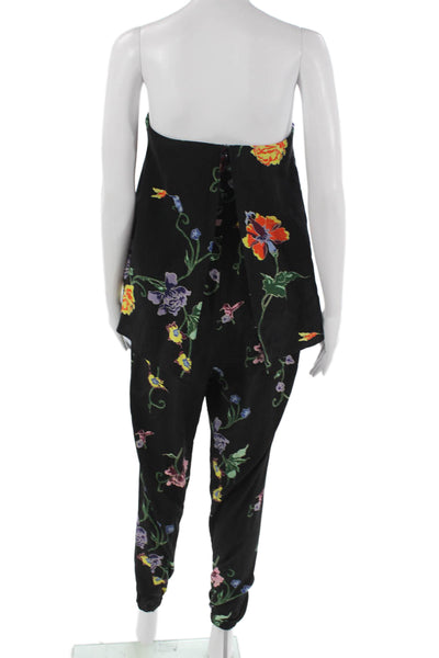 Tibi Women Black Floral Silk Square Neck Sleeveless Jumpsuit Size 2