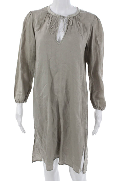 James Perse Womens Shift Dress Gray Linen Long Sleeve Knee Length Size 1
