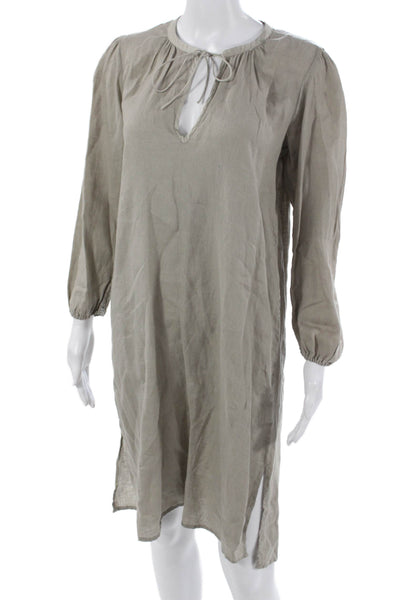 James Perse Womens Shift Dress Gray Linen Long Sleeve Knee Length Size 1