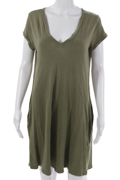 Current/Elliott Women Trapeze Swing T-Shirt Dress Green V-Neck Size 3
